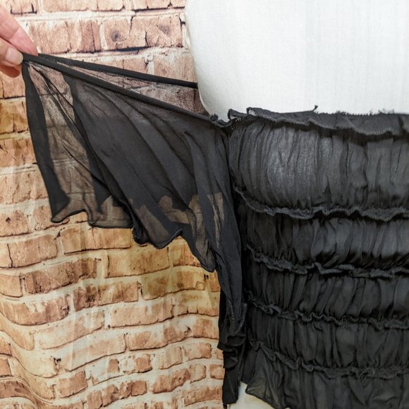 Chiffon Ruffle Blouse Black Elastic Off Shoulder Blouse No Tags Size XS - Picture 2 of 5